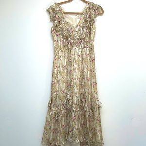 Anthropologie x Anna Sui Floral Print Metallic Dress Size 6